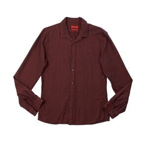 Hugo Boss Shirt Mens Medium Extra Slim Fit Rich Red Black Cotton Blend Button Up